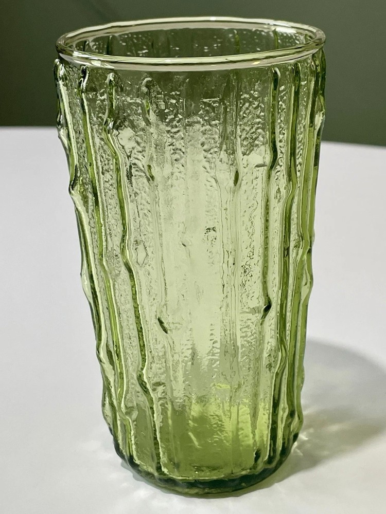 Set of 4 VTG Anchor Hocking Tahiti Bamboo Avocado Green 5.25″ Tumblers MCM fr