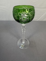Vintage Green Cut Crystal Wine Goblet Hand Made Hungary 24% PbO