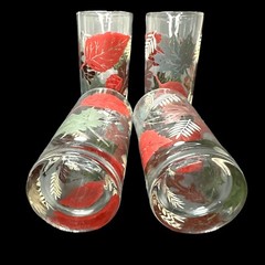 VTG LIBBEY TUMBLERS FALL LEAVES PATTERN SET/4 THANKSGIVING RED BROWN SAGE