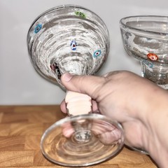 2-Hand Blown Millefiori Bullicante/Bubbles Margarita Glass Set Stemmed Barware