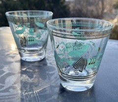 Set of 4 Fred Press Aqua Blue & Gold Lowball Cocktail Glasses – Trojan Horse