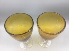 Pair Amber Bubble Hand Blown Glass 7.75″ Water Goblets Vintage