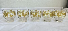 6 Piece Set Of Vintage Culver Cocktail Footed Glass Set 22K Gold Butterfly RARE