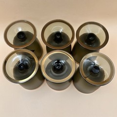 VTG BOHEMIAN CZECH FOOTED GLASS GOBLETS SMOKY SAGE GREEN 24K GOLD GILT SET OF 6