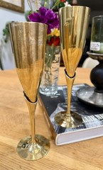CHEERS! Vintage Pair Brass & Silver Plate Champagne Flutes
