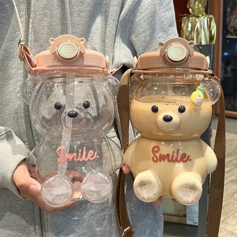 1000ml Cute Bear Tumbler with Straw Kawaii Water Bottle Travel Cup for Girls Kid
