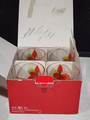 SET OF 4- Block Poinsettia Old Fashioned Glasses Tumblers Mary Lou Goertzen