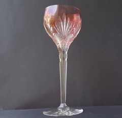 Old Wine Glass Crystal Glass Overlay Glass Raspberry Red Hand-Cut L2