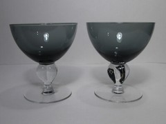 6 Swedish Crystal Gulli Champagne Sherbets Smoke Gray Seneca Ingrid 4 Lobe Stem