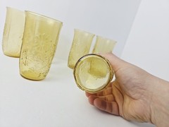 Vintage Anchor Hocking yellow glass set of 6 flower sunflower design 5″