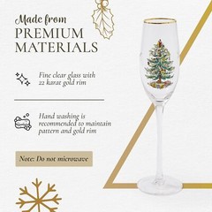 Spode Christmas Tree 8.45 Oz. Champagne Fluted Glasses with Gold Rims, Set of 4