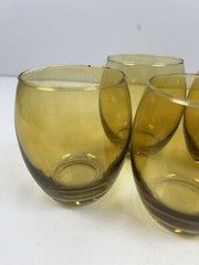 Vintage MCM Roly Poly Drinking Tumblers Glasses Cocktail Barware Amber Retro