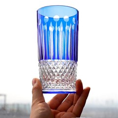 Tall Crytstal Glasses Hand Cut to Clear Kiriko Whiskey Glass Drinkware 12oz Blue