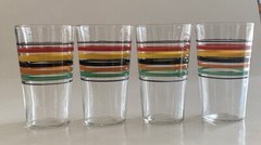 4 Vintage Striped Paneled Bands Juice/bar Glasses 4 Oz – 3.75” Rare Size NICE