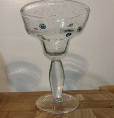 2-Hand Blown Millefiori Bullicante/Bubbles Margarita Glass Set Stemmed Barware
