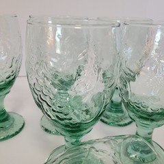 Set of 6 Libbey Orchard Fruit Green Glass 7″ Footed Tea /Water Goblets