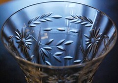 SENECA Antique Set 4 ETCHED CRYSTAL WATER GOBLET GLASSES Hand Blown OPTIC Floral