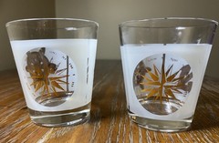 Mid Century French Glasses W/Gold Trim Nautical Theme Barware Set Of 2
