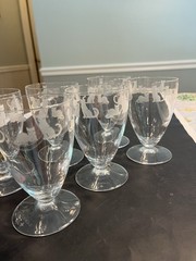 6pc Lenox Crystal Clear Etched Frosted Kitten Cat Dessert Water Footed Glasses
