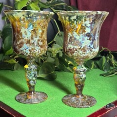 Vintage 1970s Hortensja Mimoza Chalices Polish Art Glass Kazanecki/Kowalczyk 6pc