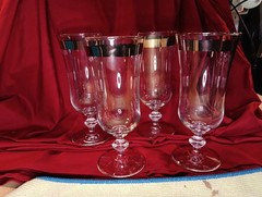 Vintage Silver Rimmed Wine Cocktail Champagne Glasses (Tiffin?) 9 oz- Set Of 4