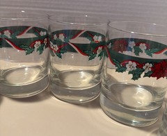 6 LIBBEY Tienshan Deck The Halls POINSETTIA Double Old Fashioned Glasses 12 Oz