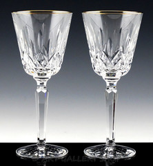 Waterford Ireland Crystal LISMORE GOLDEN RIM 7-3/8″ WINE GLASSES Set of 2 Unused