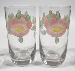 Vintage Pink Rose Tumbler Drinking Glasses Glass Set of 6
