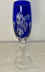 2 Vintage Nachtmann Bamberg Blue Cut to Clear Champagne Flutes Heavy 9”