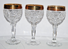 Vintage Anna Hutte Bleikristall Lead Crystal Wine Glasses Gold Rim Rose Set of 6