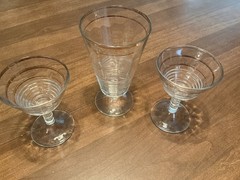 Three Pieces Federal Glass-Footed,Ribbed Design with Gold Trim