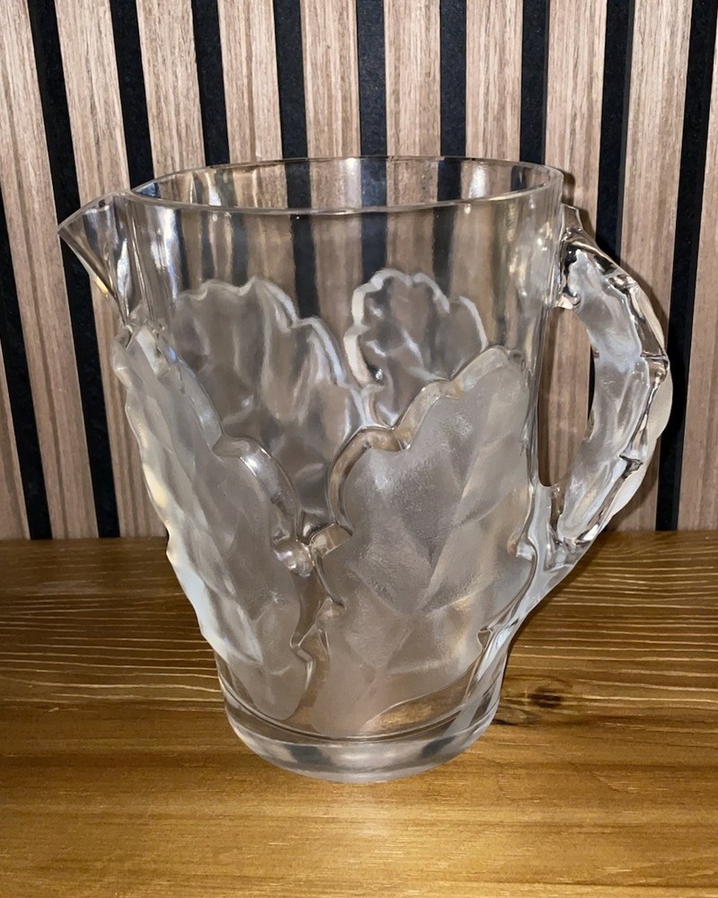 Vintage Lalique Crystal Large 9” Chene Oak Leaf Pitcher