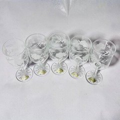 Vintage New 5 Sherry/Cordial Glasses Crystal USSR (Russia) Seal Base Etched