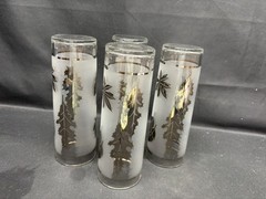 Set of 4 ~ Libbey «SILVER LEAF» Frosted Tom Collins ~ 7 1/4″ Tall