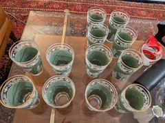 Lot Vintage Jeannette Hellenic Green Glasses Wedgwood Jasperware Style 6 sm 6 lg