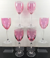 (6) Pier 1 Rose Wine Glasses Set Elegant Pink Irridescent Bowl Stemware P1C1 Lot