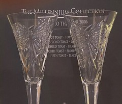 WATERFORD, LIMITED ED.,MILLENNIUM MILLENIUM FLUTES, HAPPINESS, PAIR, MINT IN BOX