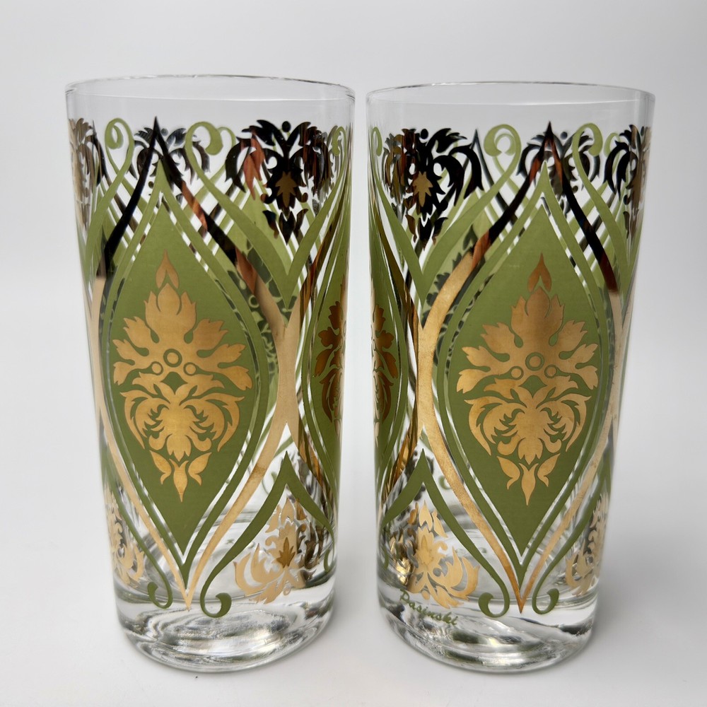 2 Irene Pasinski VTG MCM Gold & Avocado High Ball Cocktail Glasses (More Avail)