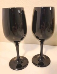 2 Libbey Black Amethyst Tulip Shaped Wine Glasses 8oz Gothic Stemware