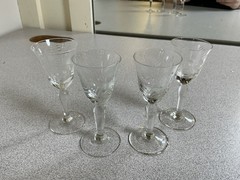 Stuart Crystal Ellesmere Cut Cocktail Glass Set Of 4 Etched Floral Leaf 4”