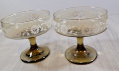 Vintage Retro Libbey Smoke Glass Sherbert White Flower Daisy Stemware
