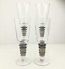 Block CARNIVAL Crystal Wine Glasses (4) Ringed Multi-Colored Stem