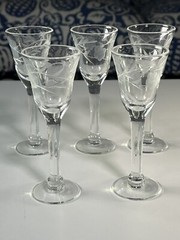 Vintage Aperitif Stemmed Glass sherry cordial glass gray cut floral pattern 3oz
