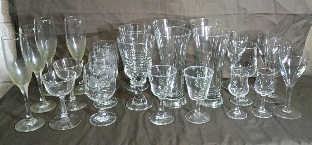 Lot of Various Stemware Sets Glass/Crystal Wine Champagne Drinking Glasses 24 Pc