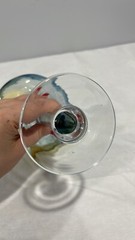 Pier 1 Margarita Glasses Amber Blue Swirl Set of 2 Mouth Blown 7.5″
