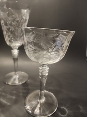 Set Of 3 LIBBEY ROCK SHARPE Crystal Etched GLASSES Wine Water Juice