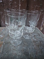 Set 5 Short Stem Etched Wheat Pattern Clear Wine Cocktail Glasses Barware 6.5″