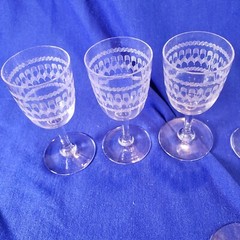 Set Lot of 7 Fostoria Clear Crystal Glass Needle Etched Aperitif Wine Stemware