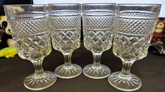 4 Vintage Anchor Hocking Wexford Goblets Diamond Pattern 6 5/8″ Tall