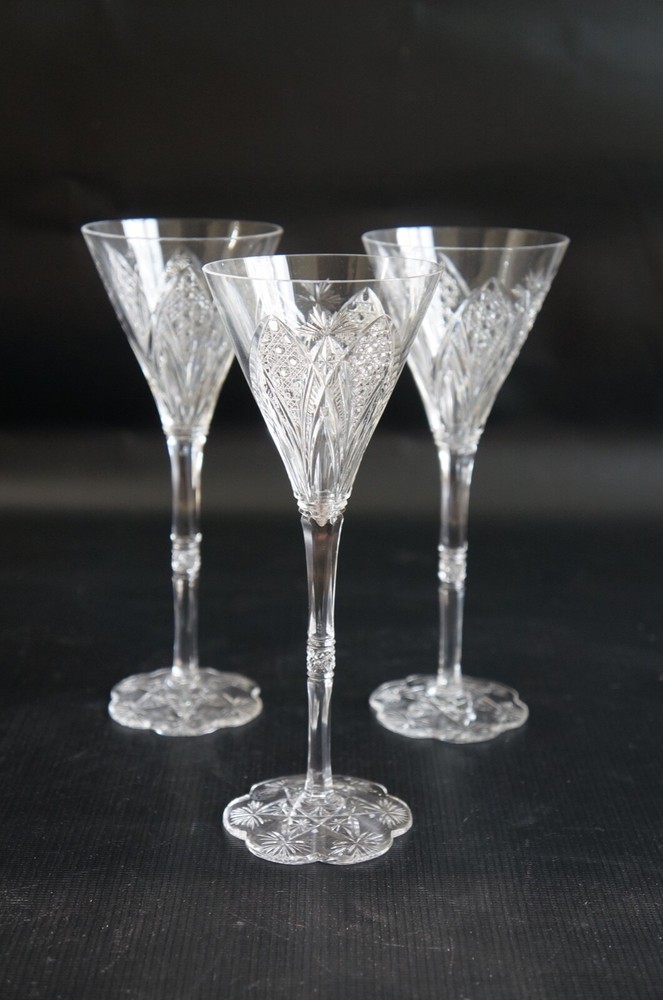 Set Of 3 Baccarat Elbeuf Wine Glasses France Crystal.
